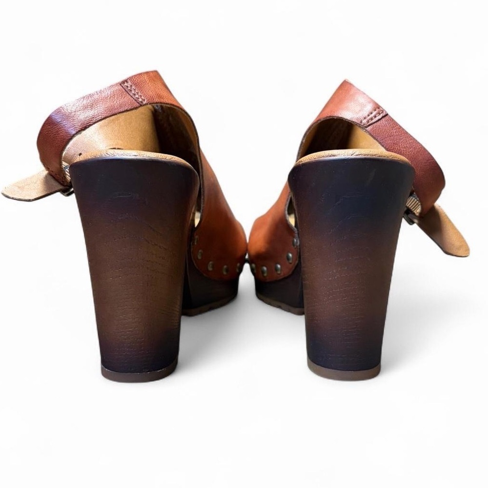 Korks Arden Platform Block Heel Slingback Peep Toe Stud Faux Leather Sandals 8 - Picture 7 of 14